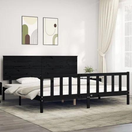 Estructura de cama con cabecero madera maciza negro 200x200 cm de vidaXL, Camas y somieres - Ref: Foro24-3193425, Precio: 217...