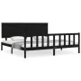 Bed frame with black solid wood headboard 200x200 cm by vidaXL, Beds and slatted bases - Ref: Foro24-3193425, Price: 217,52 €...