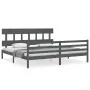 Gray solid wood bed frame with headboard 200x200 cm by vidaXL, Beds and slatted bases - Ref: Foro24-3195178, Price: 169,46 €,...