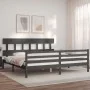 Gray solid wood bed frame with headboard 200x200 cm by vidaXL, Beds and slatted bases - Ref: Foro24-3195178, Price: 169,46 €,...
