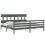 Gray solid wood bed frame with headboard 200x200 cm by vidaXL, Beds and slatted bases - Ref: Foro24-3195178, Price: 169,46 €,...