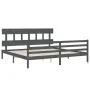 Gray solid wood bed frame with headboard 200x200 cm by vidaXL, Beds and slatted bases - Ref: Foro24-3195178, Price: 169,46 €,...