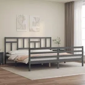 Grauer Massivholzbettrahmen mit Kopfteil 200x200 cm von vidaXL, Betten und Lattenroste - Ref: Foro24-3194983, Preis: 168,11 €...