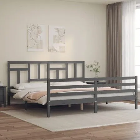 Grauer Massivholzbettrahmen mit Kopfteil 200x200 cm von vidaXL, Betten und Lattenroste - Ref: Foro24-3194983, Preis: 168,09 €...