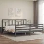 Grauer Massivholzbettrahmen mit Kopfteil 200x200 cm von vidaXL, Betten und Lattenroste - Ref: Foro24-3194983, Preis: 168,09 €...