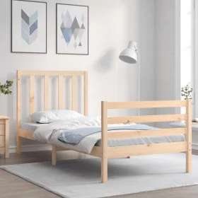 Bed frame with solid wood headboard 100x200 cm by vidaXL, Beds and slatted bases - Ref: Foro24-3193781, Price: 104,16 €, Disc...