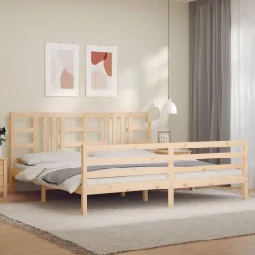 Bed frame with solid wood headboard 200x200 cm by vidaXL, Beds and slatted bases - Ref: Foro24-3193941, Price: 142,33 €, Disc...