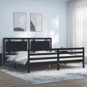 Bed frame with black solid wood headboard 200x200 cm by vidaXL, Beds and slatted bases - Ref: Foro24-3194075, Price: 183,96 €...