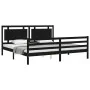 Bed frame with black solid wood headboard 200x200 cm by vidaXL, Beds and slatted bases - Ref: Foro24-3194075, Price: 183,96 €...
