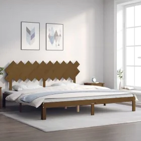 Honey brown solid wood bed frame and headboard 200x200 cm by vidaXL, Beds and slatted bases - Ref: Foro24-3193749, Price: 170...