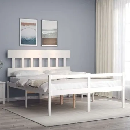 Cama personas mayores cabecero madera maciza blanco 160x200 cm de vidaXL, Camas y somieres - Ref: Foro24-3195427, Precio: 180...