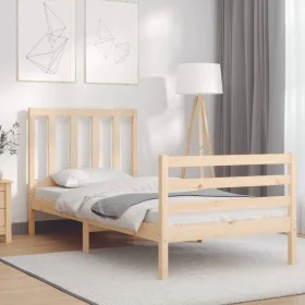 Bed frame with solid wood headboard 90x200 cm by vidaXL, Beds and slatted bases - Ref: Foro24-3193841, Price: 86,91 €, Discou...