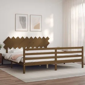Honey brown solid wood bed frame and headboard 200x200 cm by vidaXL, Beds and slatted bases - Ref: Foro24-3195309, Price: 173...