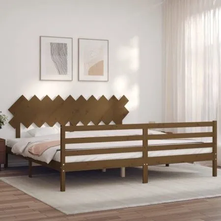 Honey brown solid wood bed frame and headboard 200x200 cm by vidaXL, Beds and slatted bases - Ref: Foro24-3195309, Price: 173...