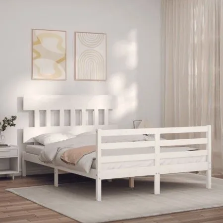 White solid wood bed frame with headboard 120x200 cm by vidaXL, Beds and slatted bases - Ref: Foro24-3195152, Price: 119,91 €...