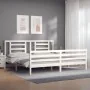 White solid wood bed frame with headboard 200x200 cm by vidaXL, Beds and slatted bases - Ref: Foro24-3194722, Price: 153,85 €...
