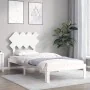White solid wood bed frame with headboard 90x200 cm by vidaXL, Beds and slatted bases - Ref: Foro24-3193712, Price: 102,78 €,...