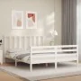 White solid wood bed frame with headboard 160x200 cm by vidaXL, Beds and slatted bases - Ref: Foro24-3193867, Price: 136,67 €...