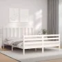 White solid wood bed frame with headboard 160x200 cm by vidaXL, Beds and slatted bases - Ref: Foro24-3193867, Price: 136,67 €...