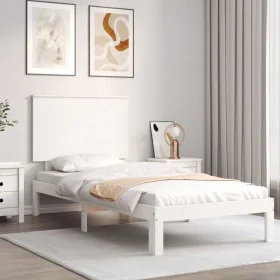 White solid wood bed frame with headboard 90x200 cm by vidaXL, Beds and slatted bases - Ref: Foro24-3193647, Price: 117,19 €,...