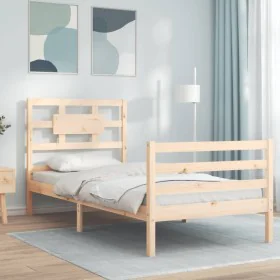 Bed frame with solid wood headboard 90x200 cm by vidaXL, Beds and slatted bases - Ref: Foro24-3194426, Price: 91,50 €, Discou...