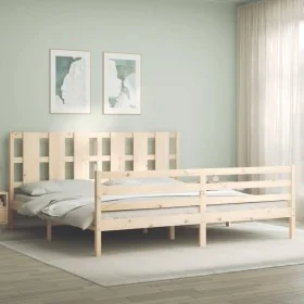 Bed frame with solid wood headboard 200x200 cm by vidaXL, Beds and slatted bases - Ref: Foro24-3194136, Price: 150,34 €, Disc...
