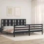 Bed frame with black solid wood headboard 200x200 cm by vidaXL, Beds and slatted bases - Ref: Foro24-3194140, Price: 179,56 €...