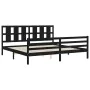 Bed frame with black solid wood headboard 200x200 cm by vidaXL, Beds and slatted bases - Ref: Foro24-3194140, Price: 179,56 €...