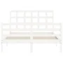 White solid wood bed frame with headboard 140x190 cm by vidaXL, Beds and slatted bases - Ref: Foro24-3193967, Price: 129,40 €...