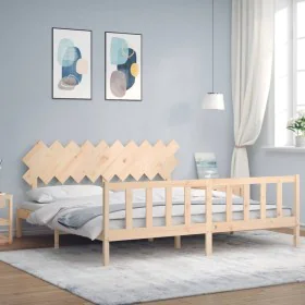 Bed frame with solid wood headboard 200x200 cm by vidaXL, Beds and slatted bases - Ref: Foro24-3193486, Price: 145,47 €, Disc...