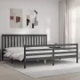 Gray solid wood bed frame with headboard 200x200 cm by vidaXL, Beds and slatted bases - Ref: Foro24-3194268, Price: 177,83 €,...