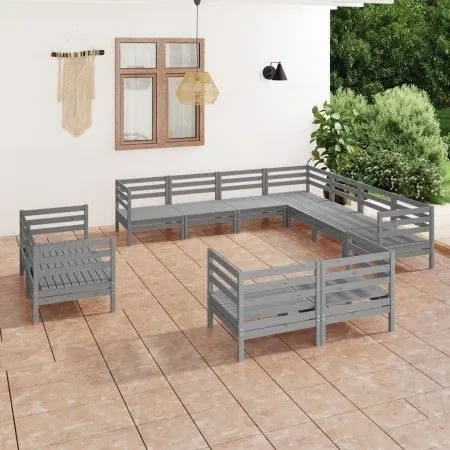 Gartenmöbel-Set 11-teilig aus massivem Kiefernholz, grau von vidaXL, Gartensets - Ref: Foro24-3083216, Preis: 655,00 €, Rabat...