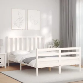 Estructura de cama con cabecero madera maciza blanco 140x190 cm de vidaXL, Camas y somieres - Ref: Foro24-3193837, Precio: 12...