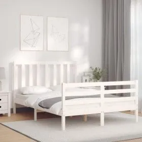White solid wood bed frame with headboard 140x190 cm by vidaXL, Beds and slatted bases - Ref: Foro24-3193837, Price: 126,38 €...