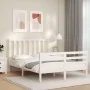 White solid wood bed frame with headboard 140x190 cm by vidaXL, Beds and slatted bases - Ref: Foro24-3193837, Price: 126,38 €...