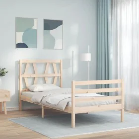 Bed frame with solid wood headboard 90x200 cm by vidaXL, Beds and slatted bases - Ref: Foro24-3194361, Price: 89,69 €, Discou...