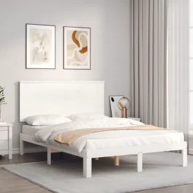 Estructura de cama con cabecero madera maciza blanco 120x200 cm de vidaXL, Camas y somieres - Ref: Foro24-3193657, Precio: 15...