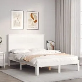 White solid wood bed frame with headboard 120x200 cm by vidaXL, Beds and slatted bases - Ref: Foro24-3193657, Price: 150,08 €...