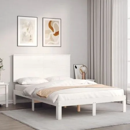 White solid wood bed frame with headboard 120x200 cm by vidaXL, Beds and slatted bases - Ref: Foro24-3193657, Price: 150,08 €...