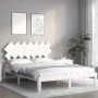 Double bed frame with white solid wood headboard by vidaXL, Beds and slatted bases - Ref: Foro24-3193732, Price: 149,21 €, Di...