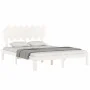 Double bed frame with white solid wood headboard by vidaXL, Beds and slatted bases - Ref: Foro24-3193732, Price: 149,21 €, Di...