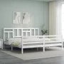 White solid wood bed frame with headboard 200x200 cm by vidaXL, Beds and slatted bases - Ref: Foro24-3194982, Price: 151,64 €...