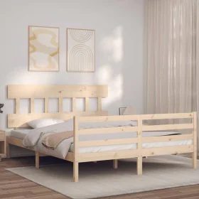 Bed frame with solid wood headboard 160x200 cm by vidaXL, Beds and slatted bases - Ref: Foro24-3195166, Price: 133,32 €, Disc...