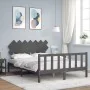 Double bed frame with gray solid wood headboard by vidaXL, Beds and slatted bases - Ref: Foro24-3193473, Price: 160,08 €, Dis...