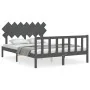 Double bed frame with gray solid wood headboard by vidaXL, Beds and slatted bases - Ref: Foro24-3193473, Price: 160,08 €, Dis...