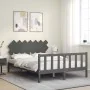 Double bed frame with gray solid wood headboard by vidaXL, Beds and slatted bases - Ref: Foro24-3193473, Price: 160,08 €, Dis...
