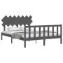 Double bed frame with gray solid wood headboard by vidaXL, Beds and slatted bases - Ref: Foro24-3193473, Price: 160,08 €, Dis...