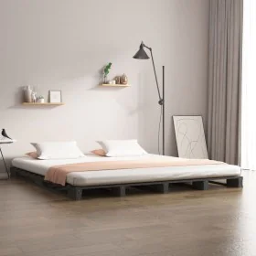 Cama de palets madera maciza de pino gris King Size 150x200 cm de vidaXL, Camas y somieres - Ref: Foro24-821399, Precio: 182,...