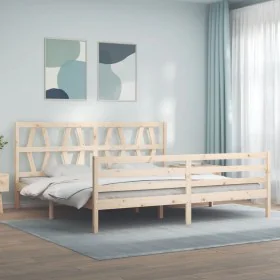 Bed frame with solid wood headboard 200x200 cm by vidaXL, Beds and slatted bases - Ref: Foro24-3194396, Price: 143,84 €, Disc...