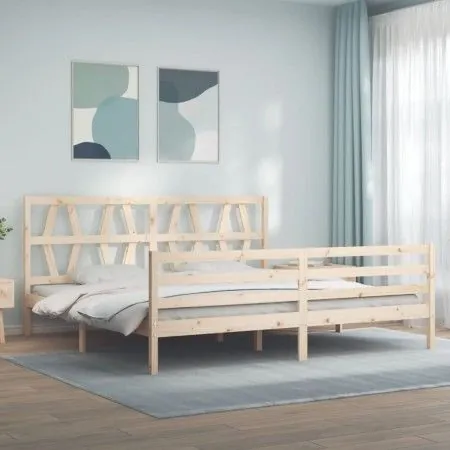 Bettgestell mit Massivholzkopfteil 200x200 cm von vidaXL, Betten und Lattenroste - Ref: Foro24-3194396, Preis: 145,26 €, Raba...